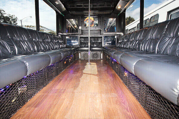 Leather seats in a limo bus