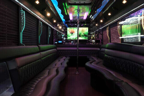 Modern amenities in a limo bus