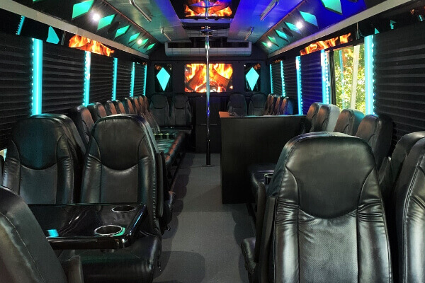 Several seats in a party bus