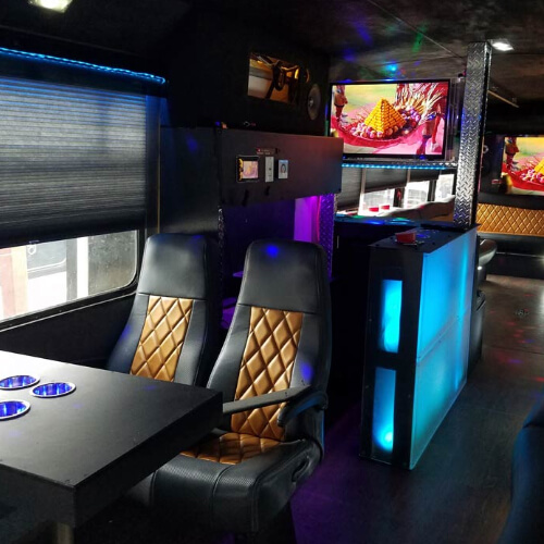 built-in bar in a party bus