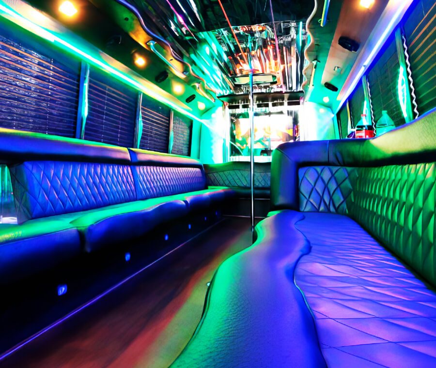 Spacious interior in a party bus