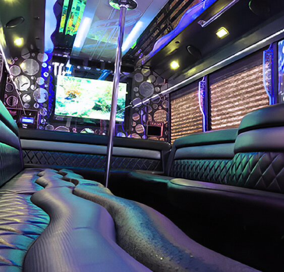 Comfortable seats in a party bus