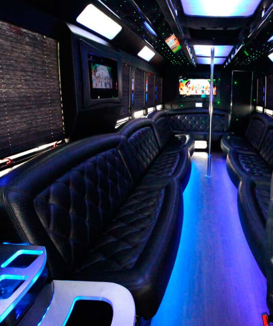 inside a 28-passenger party bus